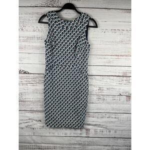 Boden Dress Women's 4P Blue Geometric Jacquard Sheath Collar Pockets Work Office